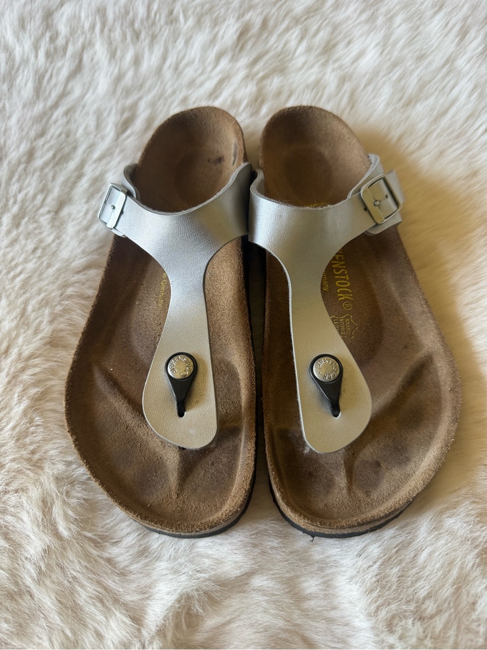 Birkenstock Silver Metallic Toe-Post Sandals